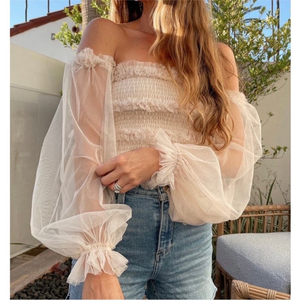 Mable Smocked Tulle Tube Cropped Top Neutral Size Small - Picture 11 of 11